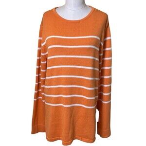 J.Jill Womens Pullover Sweater Long Sleeve Stripe Orange White Size Medium